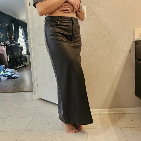 Free People | Skirts | Sexy Fitted Free People Black Maxi Vegan Leather  Dress Size 8 Button Closure | Poshmark